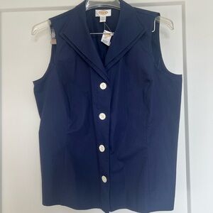 Navy Sleeveless Button-Up Top